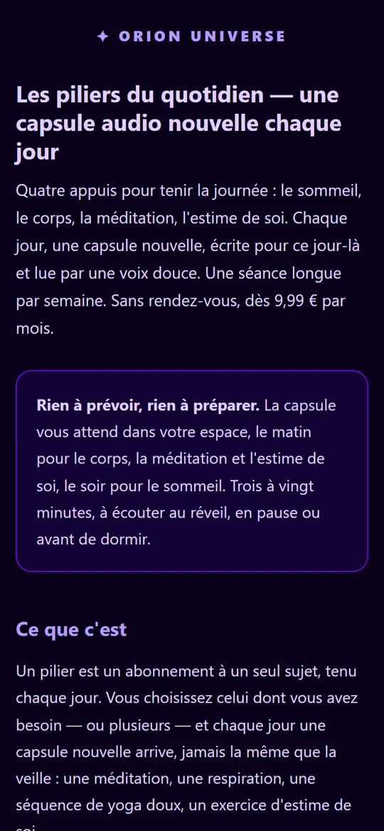 Orion Universe — les piliers du quotidien